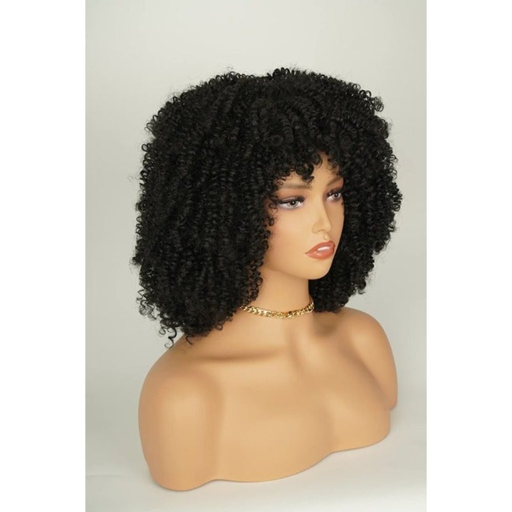 12" Afro Soft & Natural Kinky Curly w/ Bangs Wig Natural Black